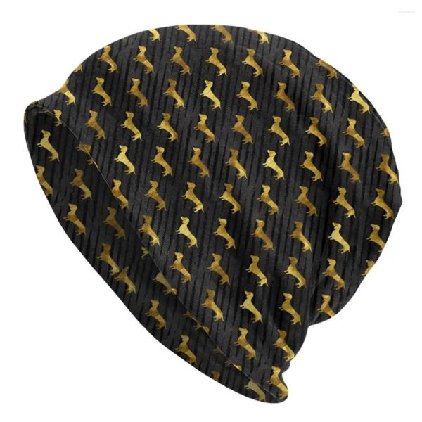 Berretti Bassotto Beanie Cappelli Cane nero e oro Cappello lavorato a maglia Palestra Elastico Uomo Donna Berretti Autunno Grafica Y2K Cool Bonnet Gift