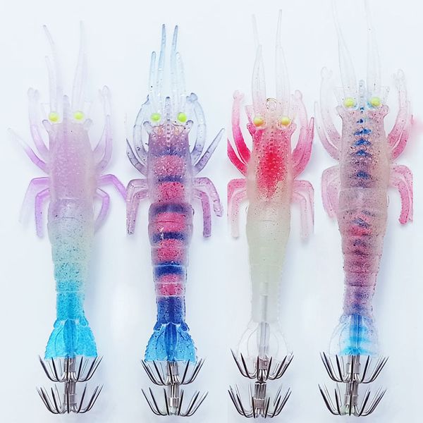 Esche Esche 4pcslot Soft Shrimp Squid Hook 10g11cm Luminoso Richiamo di pesca Esca artificiale Glow Octopus Seppia Gancio pesca Attrezzatura da pesca 230403