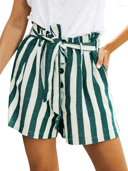 Shorts femininos verão listrado cinto solto esportes algodão casual casa branco cintura alta treino amarrado