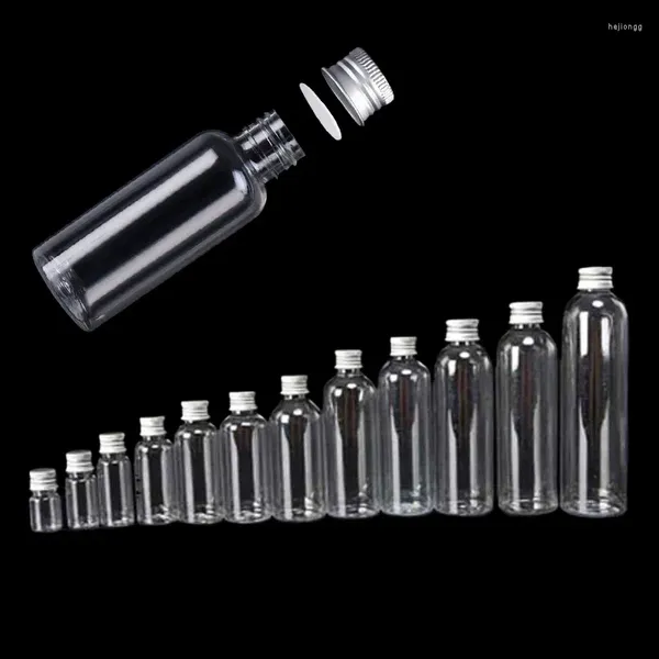 Bottiglie di stoccaggio 5 pezzi 5 ml-250 ml Mini contenitori vuoti in plastica con tappo a vite in alluminio Contenitori da viaggio portatili riutilizzabili per succhi liquidi