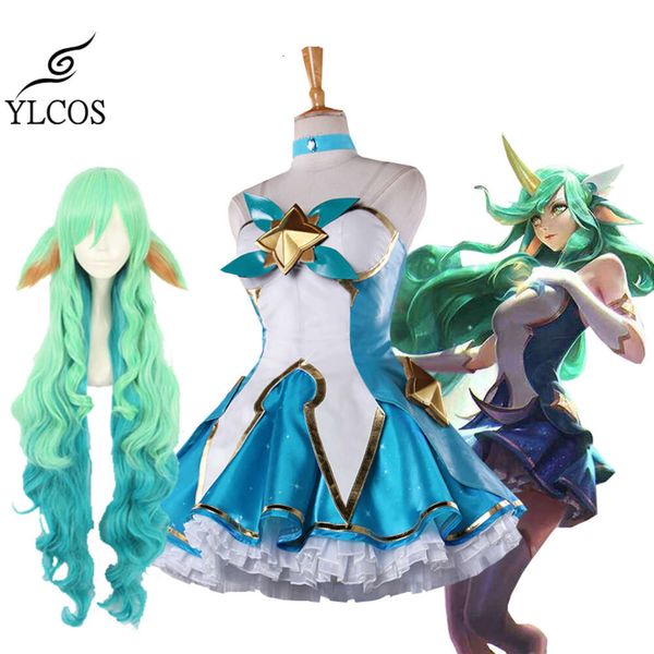 Costumi Catsuit Gioco LOL Star Guardian Soraka Costume Cosplay Halloween Party Donna Abito sexy Set da 10 pezzi