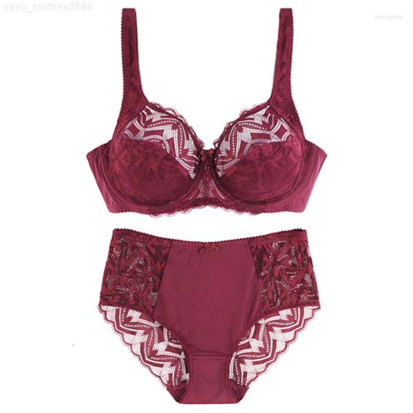 Set di reggiseni Set di biancheria intima da donna Set di pizzo con ricamo floreale Mutandine di reggiseno Sexy femminile Lingerie ultra sottile Solido nero 36 38 E