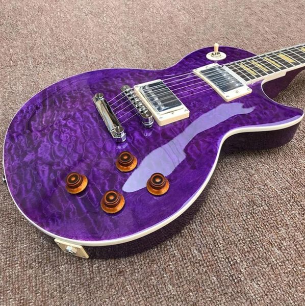 Hochwertige Standard-E-Gitarre mit 6 Saiten, Flammenahorndecke, violette Farbe