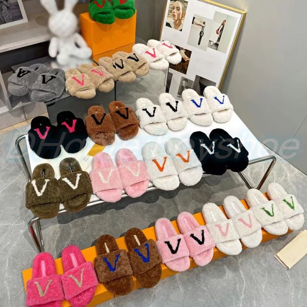 pele peludo Paseo designer Sandálias Sapatos femininos rasos Confort luxo Mule Teddy Chinelo Vermillion Mineral Blue Onyx Pure Shearling slides