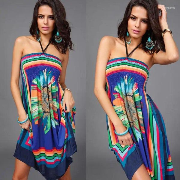 Vestidos casuais senhora primavera verão clube sexy impressão vestido sutiã cintas halter joelho-comprimento na europa e américa