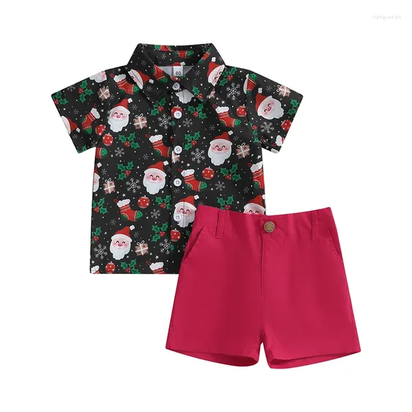 Set di abbigliamento Pudcoco Neonato Bambini Neonato Abiti natalizi Classica manica corta Camicia abbottonata Pantaloncini Set Abiti nati 6M-5T