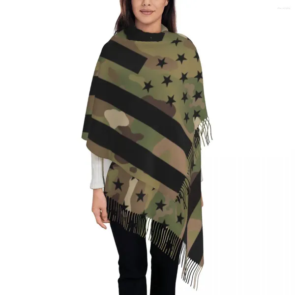 Schals Luxus US-Flagge Militär Tarnung Quaste Schal Frauen Winter Herbst Warme Tücher Wraps Lady Camo Army