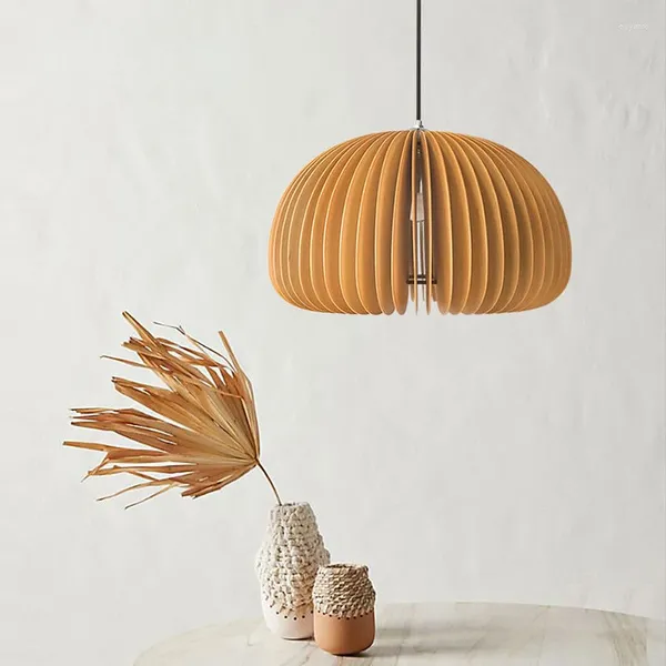 Pendelleuchten Vintage Esszimmer Kronleuchter Lichter Schlafzimmer Nachttisch Hängende Holz Kürbis Lampe Wohnkultur Suspension Glanz