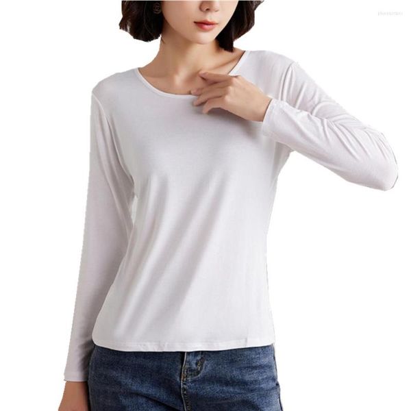 Magliette da donna Modal Solid Basic Tshirt O Neck Maniche lunghe Donna Autunno Bottoming Tee Tops All Match Shirt Plus Size Canotta