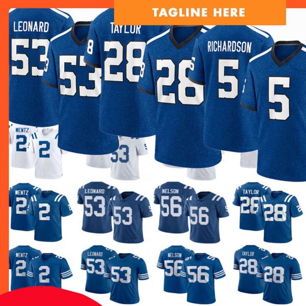 5 Anthony Richardson 53 Darius Leonar 28 Jonathan Taylor 56 Quenton Nelson 11 Michael Pittman Jr. 87 Reggie Wayne uomo donna gioventù Maglie da calcio