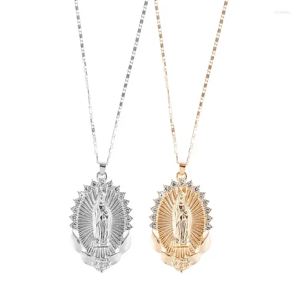 Kolye Kolyeleri Kutsal Bakire Mary Kolye Din Dainty Metal Hıristiyan Kübik Zirkon Kadınlar Collier Femme Takı