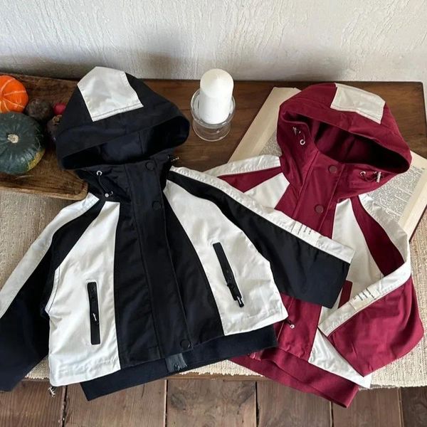 Schleie Mäntel Graben Herbst Winter 2023 Kinder Mode Koreanische Windjacke Jungen Farbe Passenden Mit Kapuze Mantel Baby Top