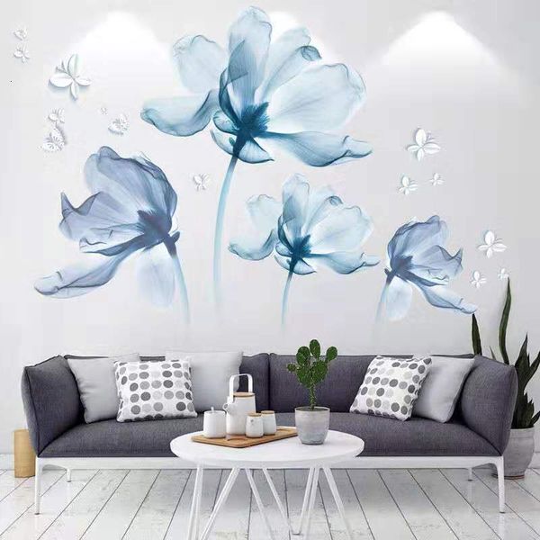 Adesivi murali Grande 3D Fiore blu Farfalla Soggiorno Decorazione camera da letto di nozze Carta da parati in vinile Carta da parati moderna per la decorazione della casa fai-da-te 230403