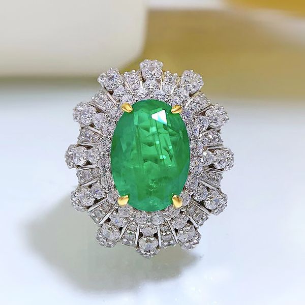Anello con diamante smeraldo fiore 100% vero argento sterling 925 Anelli per fedi nuziali per le donne Gioielli per fidanzamento con promessa nuziale