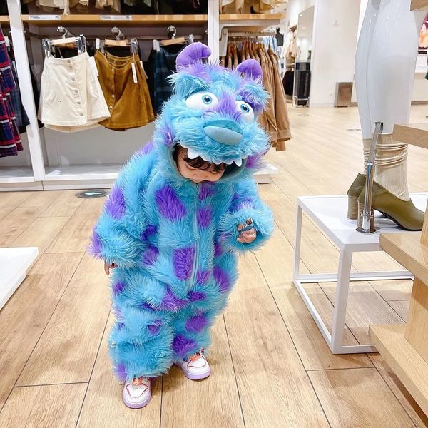 Occasioni speciali Simpatico costume da mostro Sully per bambini Halloween Vestito divertente Neonato Ragazza Inverno Abiti cosplay Caldo morbido pagliaccetto Abito blu 231110