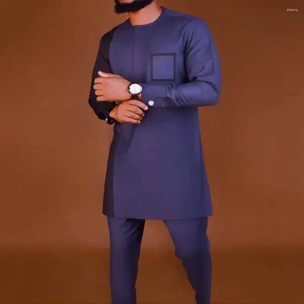 Fatos masculinos estilo étnico africano casual terno impresso camisa e calças 2 peça conjunto kaftan homens roupa moda padrinhos 4xl