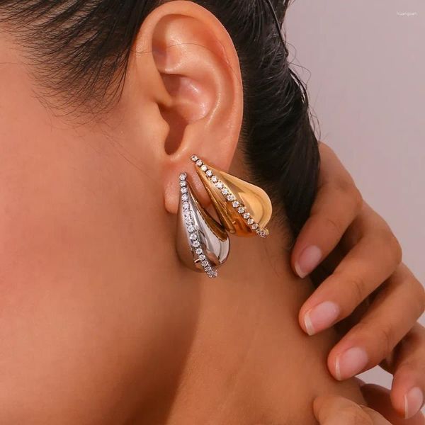 Boucles d'oreilles pendantes Vintage en acier inoxydable pour femmes mode cristal creux gouttelette plaqué or 18 carats bijoux de luxe fête cadeau de noël