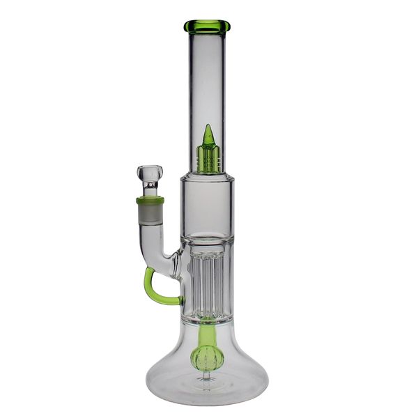 SAML Narghilè da 14 pollici di altezza Bong in vetro a 6 pilastri Dab Rig Pipa ad acqua Perc grigliato Dimensioni giunto 18,8 mm PG3033 / FC-133 Verde