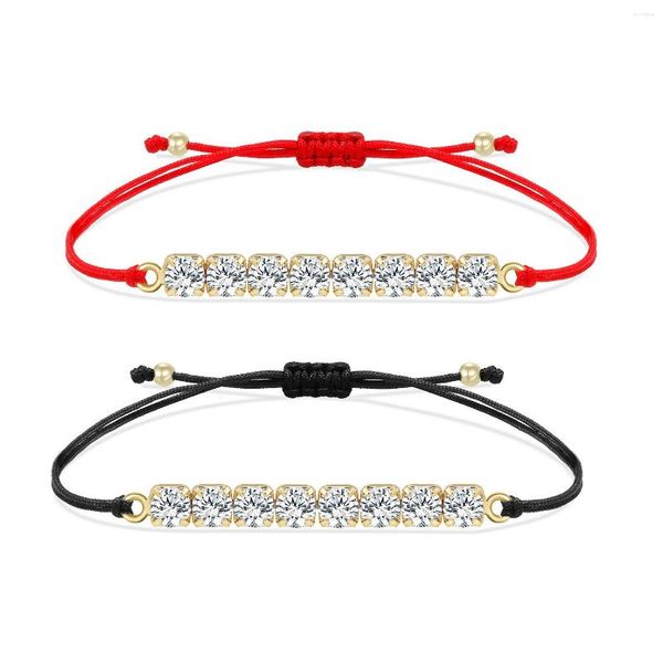 Charm Bracelets Zirkonia Stones Tennis CZ Crystal Red String Handcrafted Adjustable Armband Women Girl Shiny Sparkling Bling