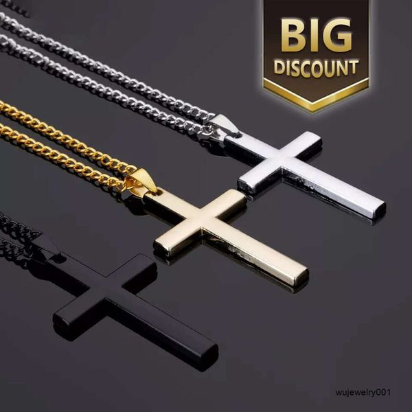 Оптовая продажа, модное простое высококачественное золотое ожерелье в стиле хип-хоп с длинной цепочкой для маленьких мальчиков, ожерелье с крестом для мужчин