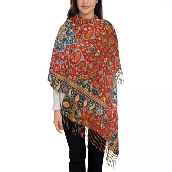 Lenços luxo vermelho azul antigo floral tapete persa borla cachecol mulheres inverno outono quente xales envolve senhora boho boêmio tapete