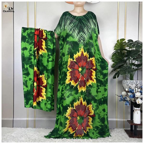 Etnik Giyim Afrika Abaya Yaz Elbise Big Eşarp Kadın Kısa Kollu Dashiki Elmas Baskılı Çiçek Gevşek Pamuk Maksi İslam