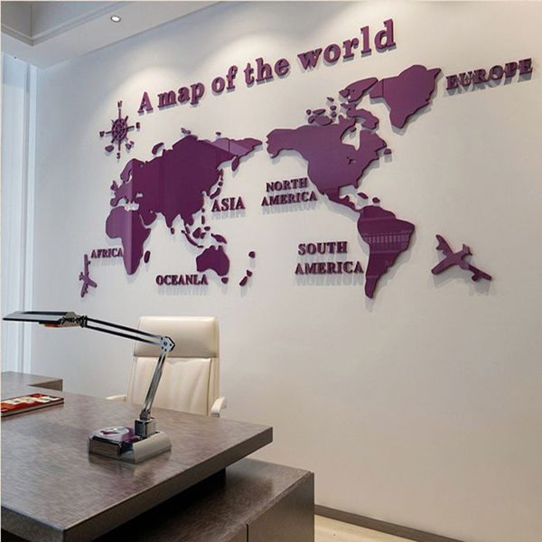 Adesivi a parete 3D Great Mondia Mappa specchio Decal Wall Decal Acrilico Decorazione della casa per la decorazione del soggiorno in ufficio Decal Decorazione di sfondo #35 230403