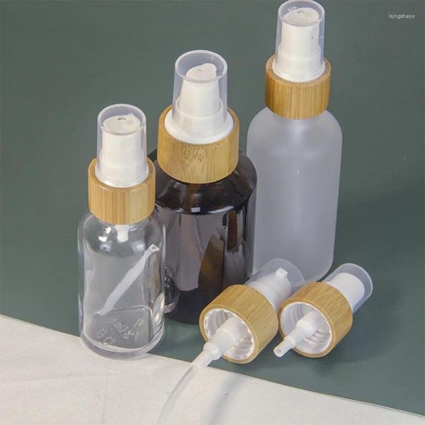 Bottiglie di stoccaggio Bambù 5ml 10ml 15ml 30ml 50ml 100ml Flacone contagocce in vetro smerigliato Contenitore vuoto per imballaggio cosmetico Fiale Olio essenziale