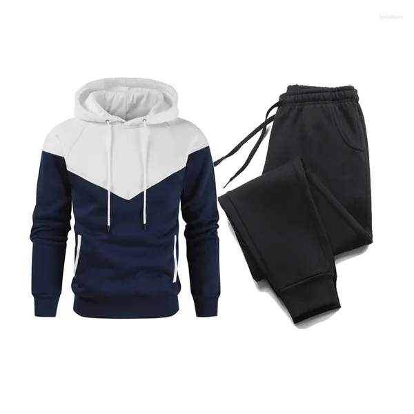 Herren-Trainingsanzüge, zweiteilige Sets, Farbnähte, Kapuzenpullover und Hosen, modisch, lässig, Sportbekleidung, Herbst-Winter-Jogginganzug