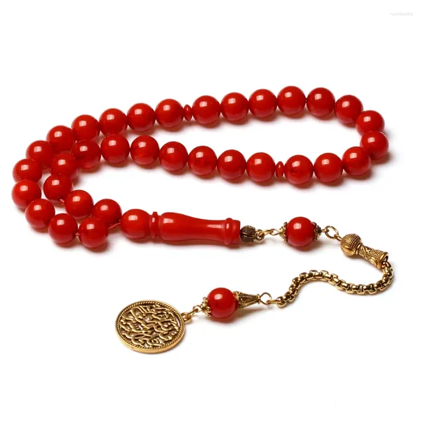 Strand islâmico rosário oração grânulo moda vermelho coral cor muçulmano contas tamanho 10mm 33 pçs subha tesbih