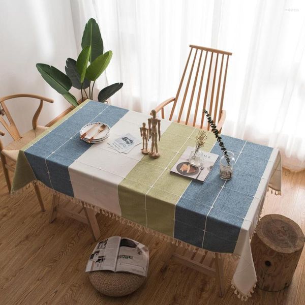 Tanta de mesa de algodão linho de linho bordado com borla xadrez de toalha de mesa de café capa de renda para a cozinha decorativa