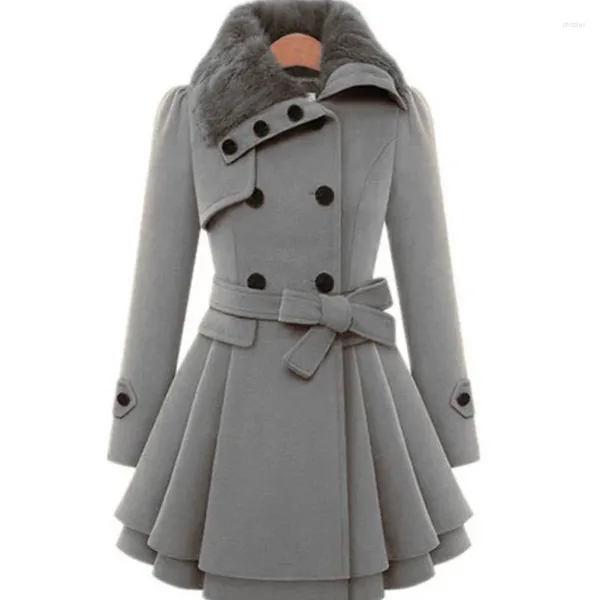 Trench da donna Giacca invernale Giacca a vento Caldo peluche Abiti spessi Cintura doppio petto Autunno e cappotto con risvolto sottile stile coreano