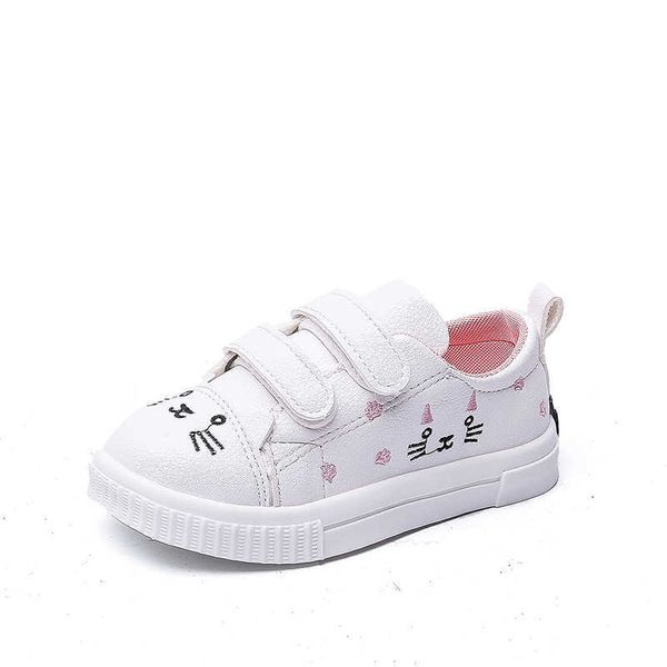 Scarpe da ragazza atletiche di tela per esterni Hook Loop Casual Wild Cute Cat antiscivolo Scarpe sportive basse basse bianche Fondo morbido per bambini Ragazze Scarpe semplici W0329