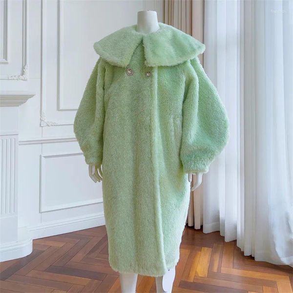 Pelliccia delle donne 2023 Donne di Modo Giacca Grande Risvolto Maniche Raglan Cappotto Verde Femminile Super Caldo Morbido Addensare Inverno Lungo Parka