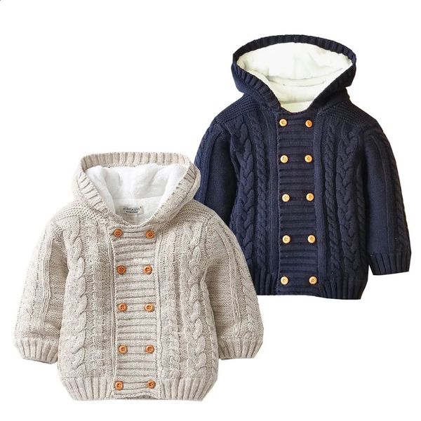 Куртки зимнее пальто теплые куртки для новорожденных девочек одежда для малышей вязаная куртка с капюшоном бархатная одежда 231110