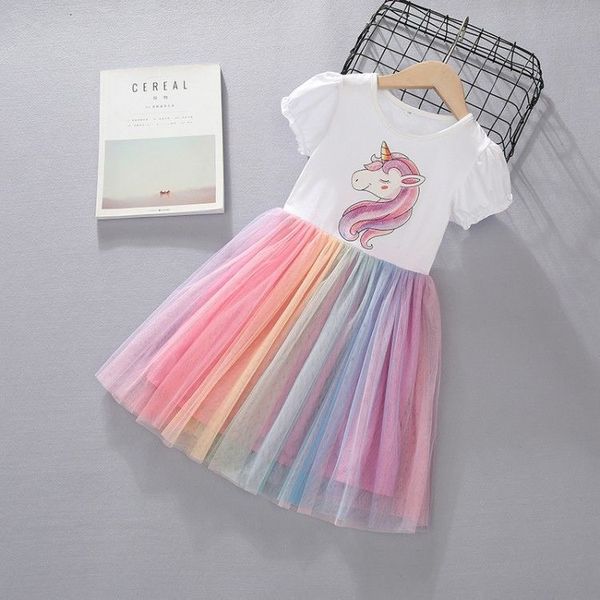 Kız Elbiseleri 2-8yrs Unicorn Elbise Pamuk Bebek Çocuklar Gökkuşağı Tutu Elbise Moda Kız Parti Prenses Giyim Kıyafetleri 230403