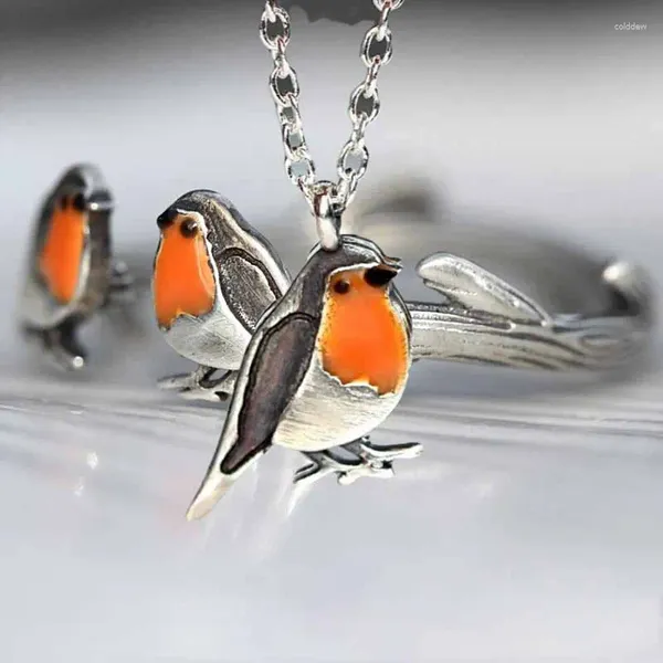 Anhänger Halsketten Vintage Kleine Vögel Halskette Sets Einfache Dropping Öl Vogel Für Frauen Mode Weibliche Aussage Schmuck Geschenke