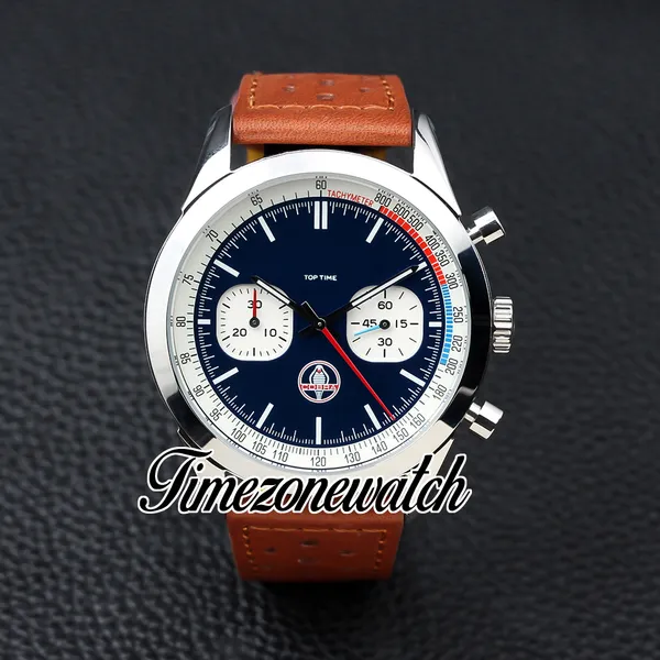 En İyi Zaman Shelby Cobra Quartz Kronograf Erkekler A41315A71C1X2 ÇELİK KASA MAVİ KATILI ÇALIŞI İSTİYERLER KAHVERENGİ DERİ KÖTÜ 46mm Saatler TimezoneWatch Z12C