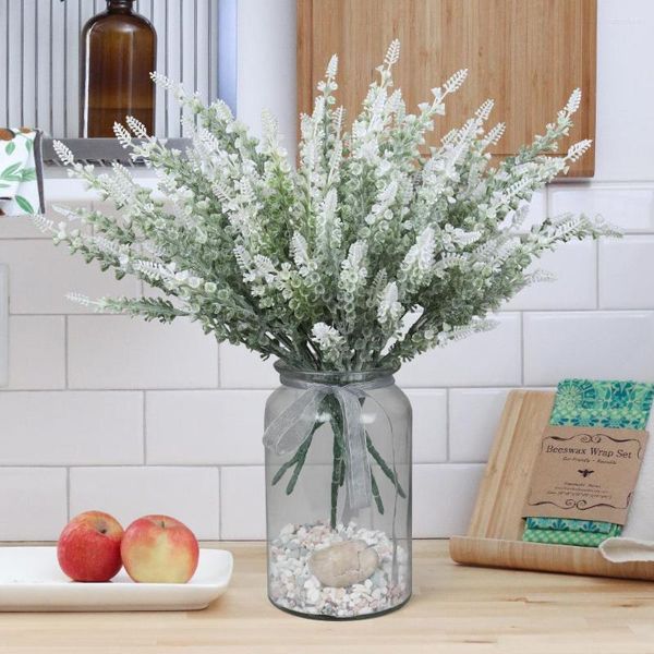 Dekorative Blumen, 2 Stück, Beflockung, künstliche Lavendelzweige, Pflanzen, Hausgarten, Dekoration, Tisch, Wanddekoration, DIY Vase, Hochzeitsfeier