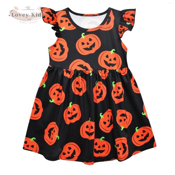 Abiti da ragazza 2023 Halloween Baby 2-7 anni Manica corta Bambino Autunno Stampa zucca Abito A-line O Collo Carino