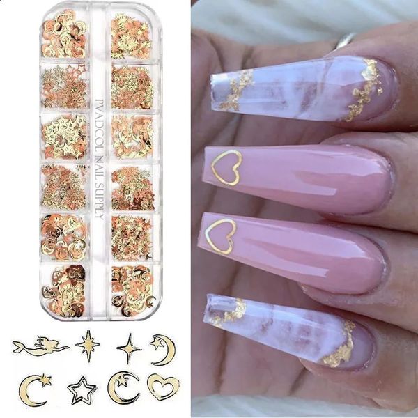 Decorazioni per unghie 12 griglie glitter paillettes metalliche fette fiocchi acrilico unghie design decorazione manicure 231102