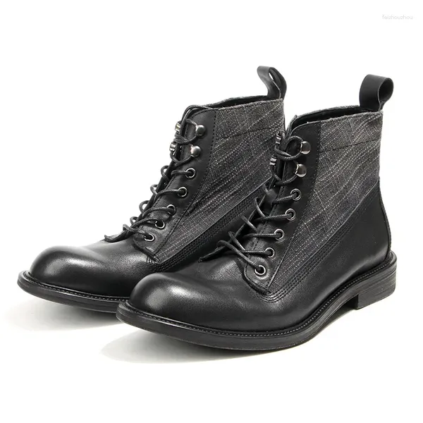 Botas Top Quality Handmade Vintage Britânico Homens Vaca Sapatos de Couro Outono Inverno Motocicleta Ao Ar Livre Trabalho Tornozelo Bota Militar