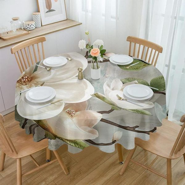Tala de mesa idílica flores brancas de fundo vintage redondo toalha de mesa à prova d'água para refeições para festas de casamento jantar