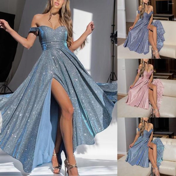 Vestidos casuais sexy profundo v strapless lantejoulas brilhantes para mulheres 2023 elegante alta divisão gravata cintura eveing vestido festa casamento convidado robe