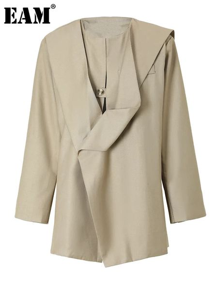 Damenanzüge Blazer EAM Frauen Kamel Unregelmäßige Große Größe Blazer Oansatz Lange Ärmel Lose Fit Jacke Mode Frühling Herbst 1DF3116 231102