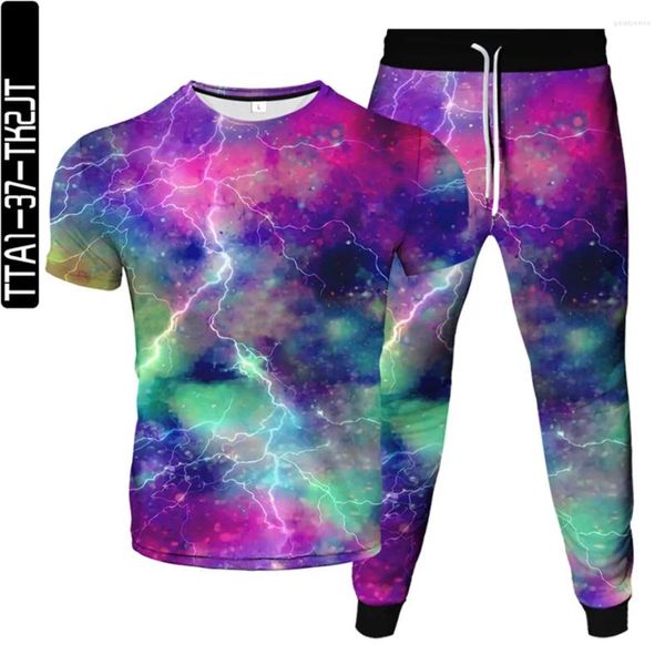 Tute da uomo Uomo Donna Vestiti Set Harajuku Galaxy Paint Camouflage Box Stampa T-shirt Pantaloni lunghi 2 pezzi Tuta uomo donna outfit Plus