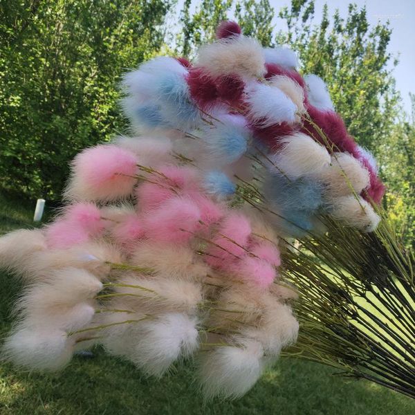 Dekorative Blumen 1pc Beflockung Hairy Ball Flower Head Artificial Branch Home Hochzeit El Arrangement Dekorationsmaterialien