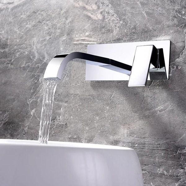 Banyo lavabo muslukları lüks cilalı krom havza musluk duvarı monte kare pirinç wate musluk