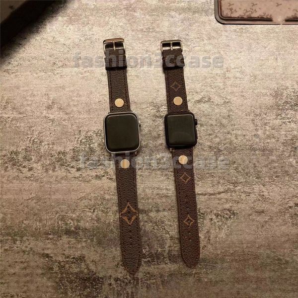 Luxo L Flower Designer pulseiras pulseiras para Apple Watch Band 41mm 42mm 40mm 44mm 49mm Watch 7 6 Bandas PU Pulseira de Couro Pulseira Carta Impressa Pulseira