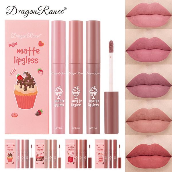 3 teile/satz Süße Nette Eis Creme Flüssigen Lippenstift Set Matte Samt Lip Glasur Wasserdicht Langlebig Nicht-markieren Natürliche lip Tint Kosmetik Kit